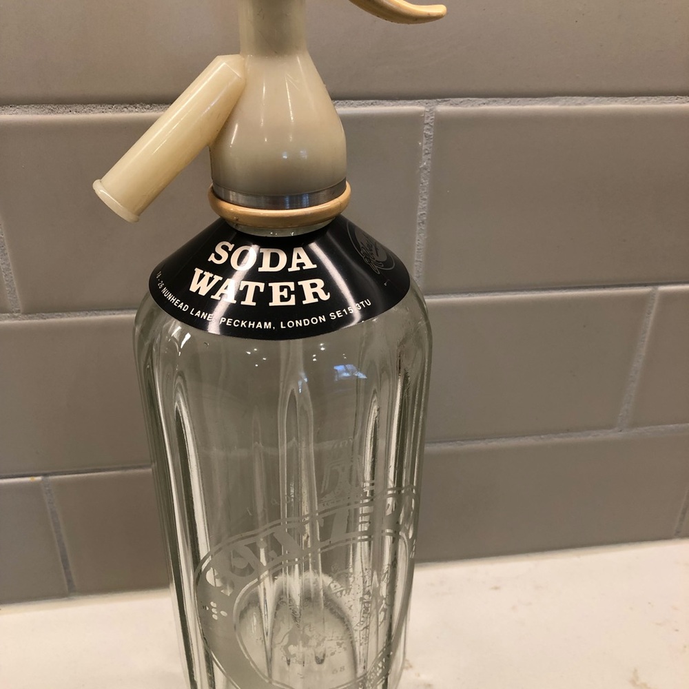 Vintage rare find leaded glass Soda bottle “Schweppes” Soda siphon etched